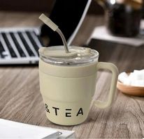 NEUER isolierte Thermotasse beige mit Strohhalm - 223433