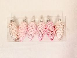 6er Set zart-rosa Christbaumkugeln, Zapfen, Kunststoff