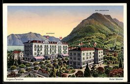Künstler-AK Lugano-Paradiso, Hotel Meister