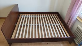 Classic Brown Wooden Double Bed Frame with Slats!