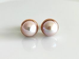 Süsswasserperle Ohrstecker, lila, 11mm, 18K Rotgold