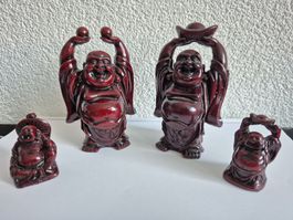 Buddha Figuren Set 4-teilig dunkelrot