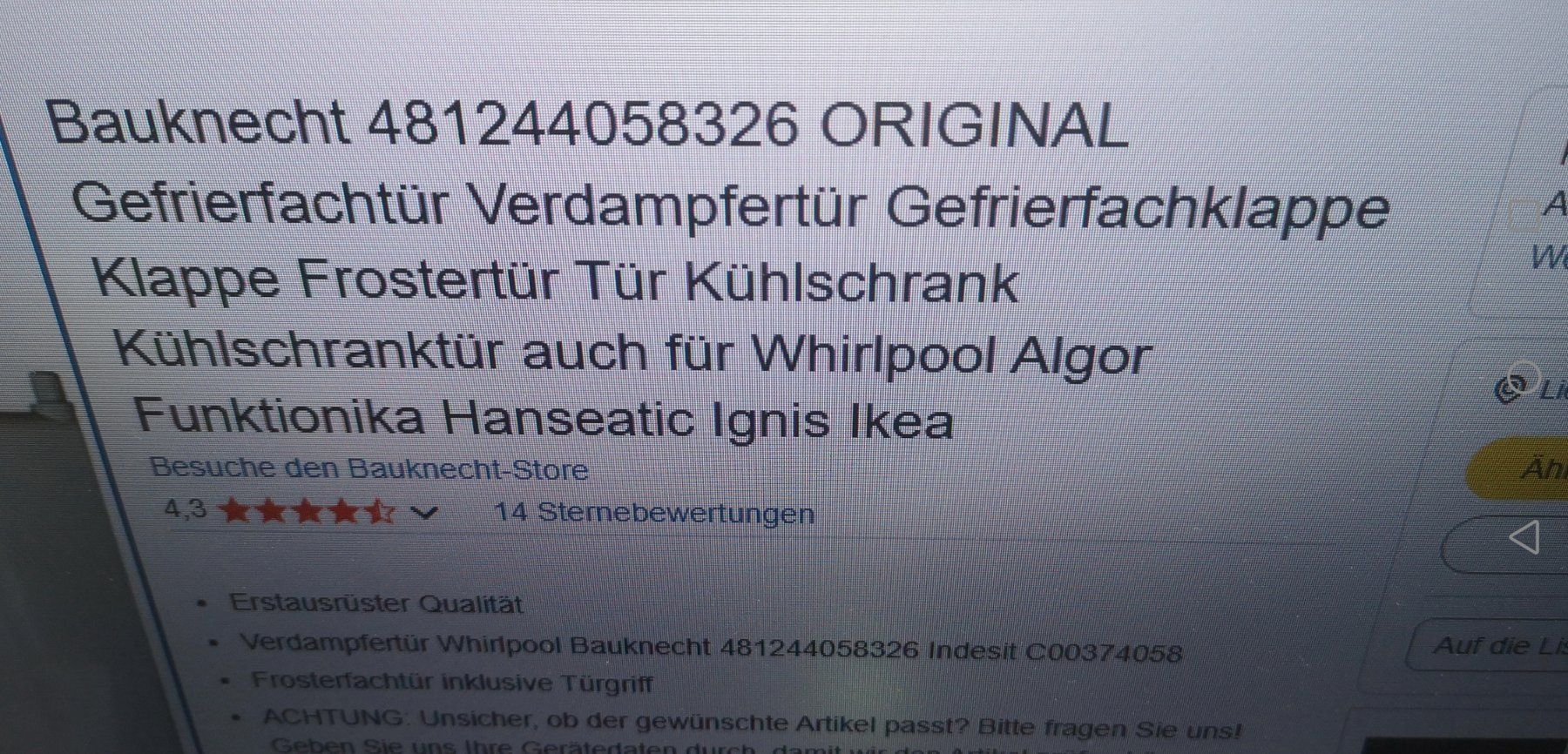 Porte: Verdampfertür / Gefrierfachtür – Nuovo e nell'imballaggio originale da Lostorf venduto da rubileo 2