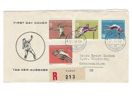 Liechtenstein, FDC 1956 Sportserie 1, Vaduz 21.6.1956