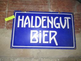 Haldengut Bier Emailschild Blau Weiss Original selten Nr.7