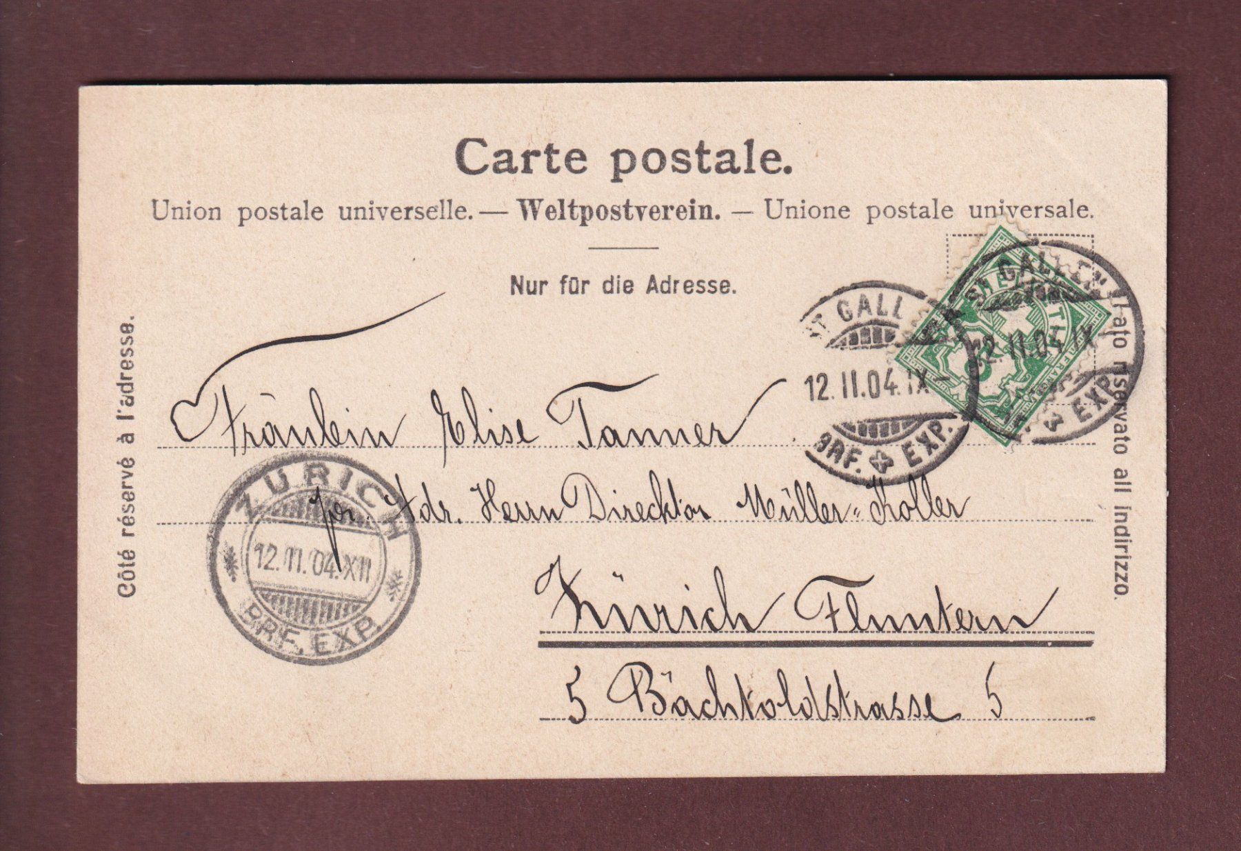 Cartoline postali: ST. GALLEN - Harfenberg - 1904 – Usato da Pully venduto da nicecards 1