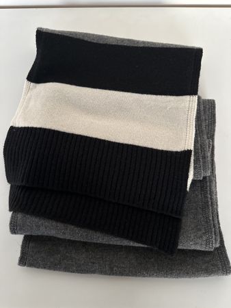 Fay Wool Scarf, Black, Grey & Cream, Cosy Winter Essential