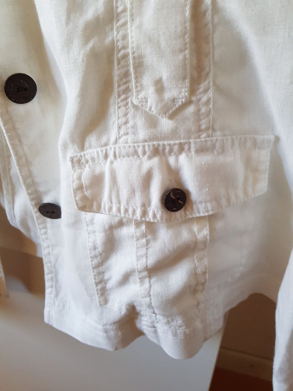 Manor Giacche: Leinenjacke Weiss mit Gürtel, Gr. 44 – Usato da Wettingen venduto da halloween01 1