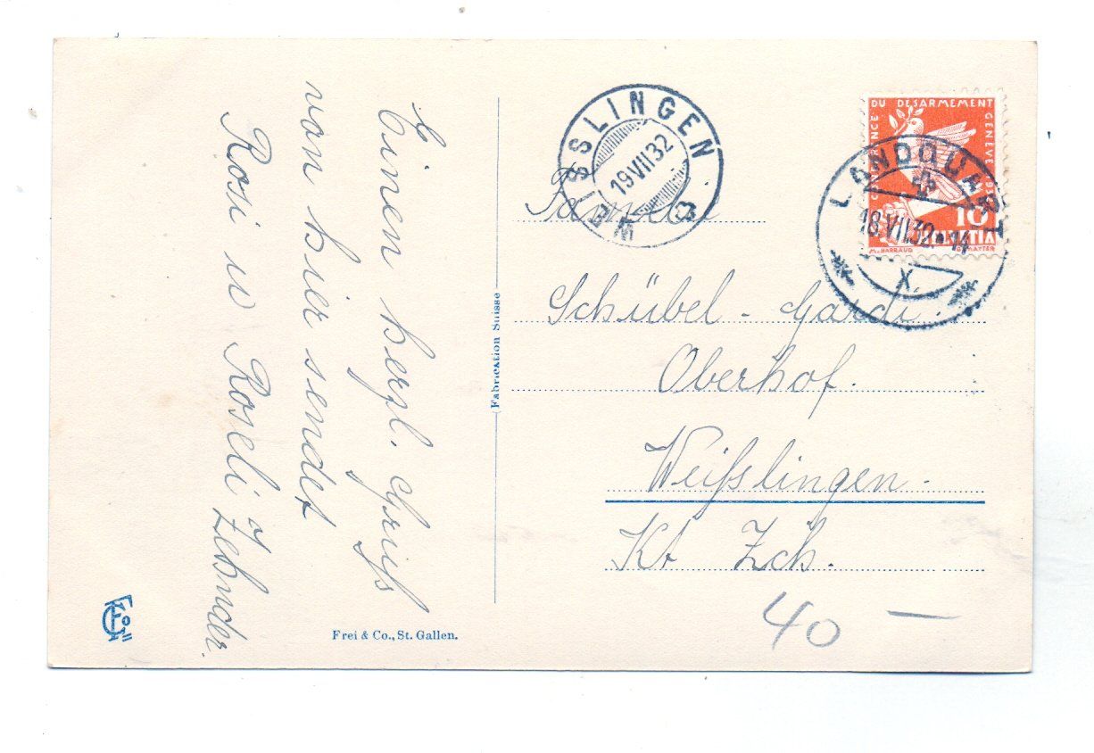 Cartoline postali: Mastrils bei Landquart - 1932 – Usato da Tagelswangen venduto da Miski 1