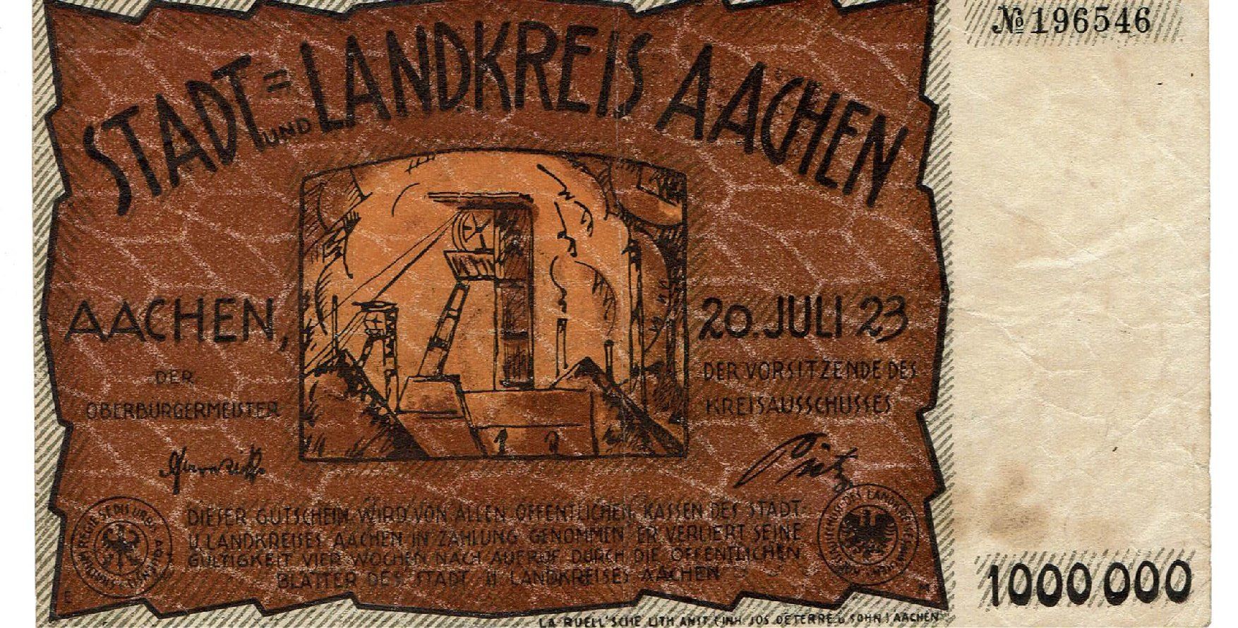 Banknoten: Aachen 1 Mil.Mark 20.07.1923 SS+-SS++ – Gebraucht aus Steffisburg von ber_8htf