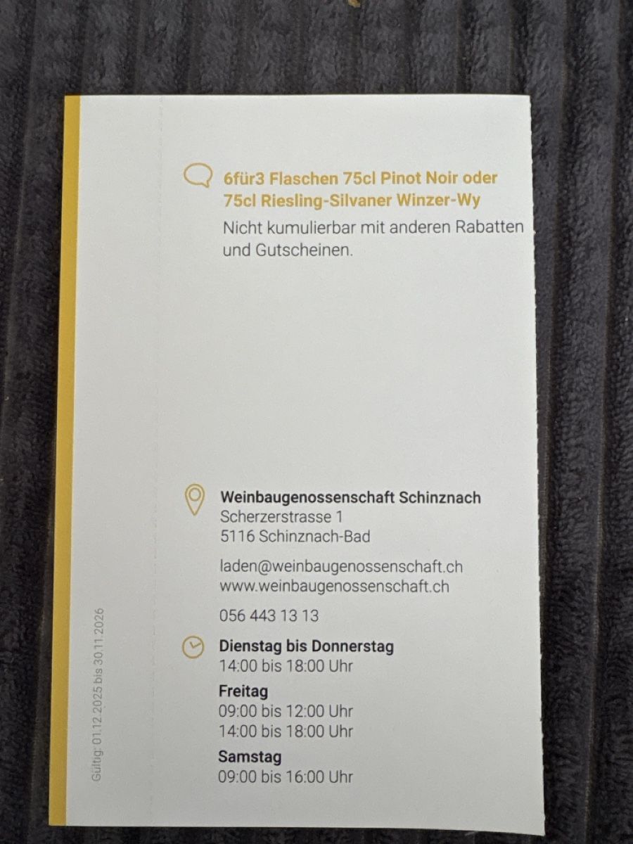 Buoni: Trois bons de rabais à Schiinznach-Dorf – Nuovo (secondo la descrizione) da Düdingen venduto da Yellow 2