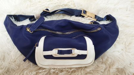 Blaue Bauchtasche Hüfttasche Gürteltasche Weiss