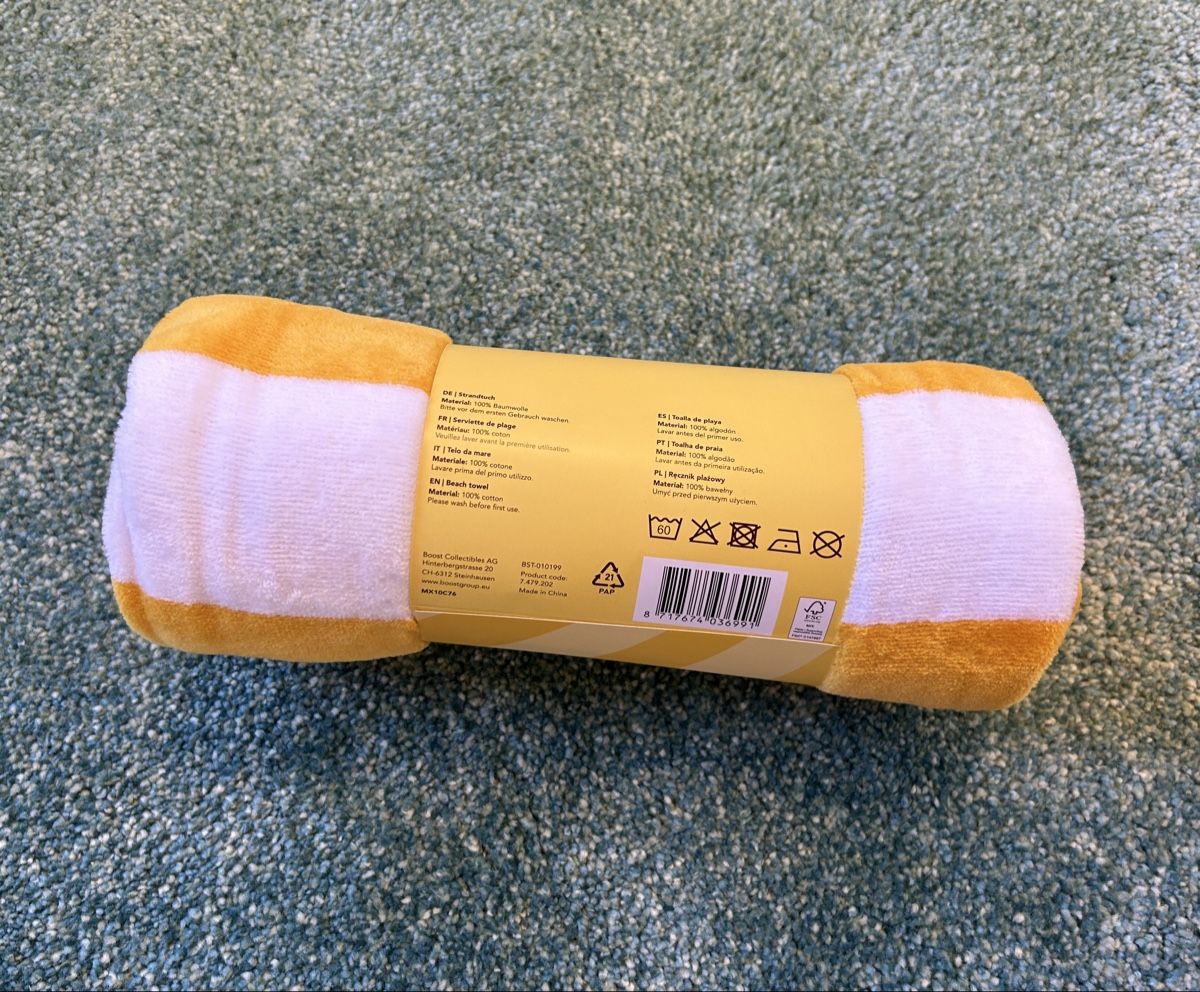 Coop Teli da bagno: Serviette de plage 80x160cm rayée jaune et blanche – Nuovo e nell'imballaggio originale da St-Sulpice VD venduto da med_9mc9 1