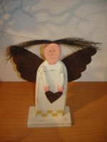 Schutz Engel Holz Deko Shabby Chic Figur Rostflügel 28cm