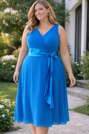 Evan Picone Abendkleid Gr XL 42 44 Wickeloptik Blau 4000