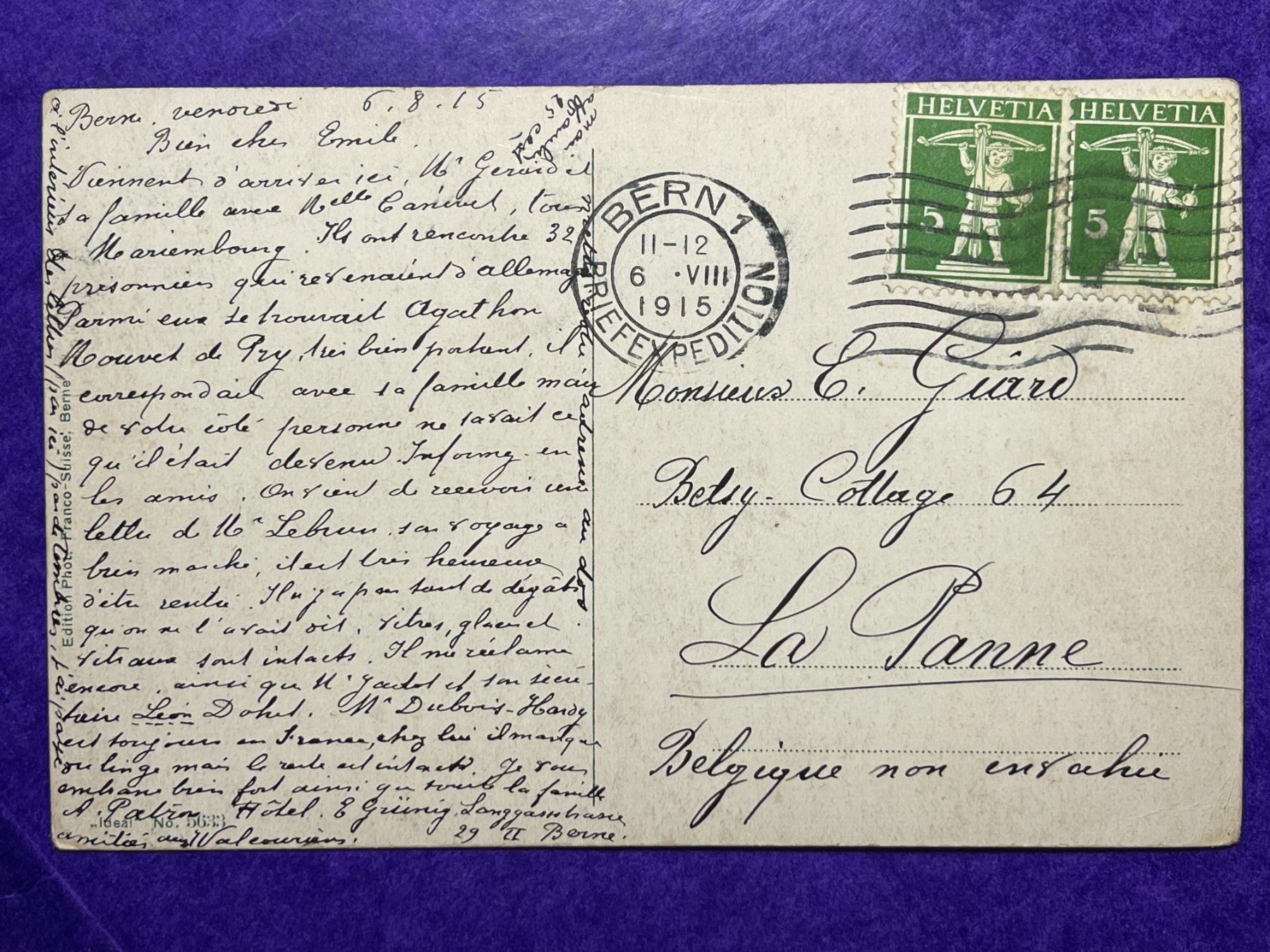 Cartoline postali: Bern - Weltpostverein-Denkmal - 1915 – Usato da Steg VS venduto da _vinci_ 1