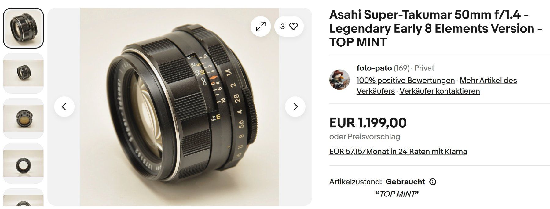 Pentax Obiettivi: Nur HEUTE 8 Elemente 1964 Super Takumar 50mm f1.4 M42 – Usato da Zürich venduto da dnk_nrd8 7