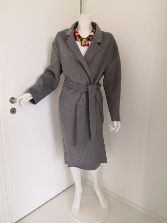 🤩MANGO SUIT WOLLBLEND-MANTEL MIT GÜRTEL HELLGRAU