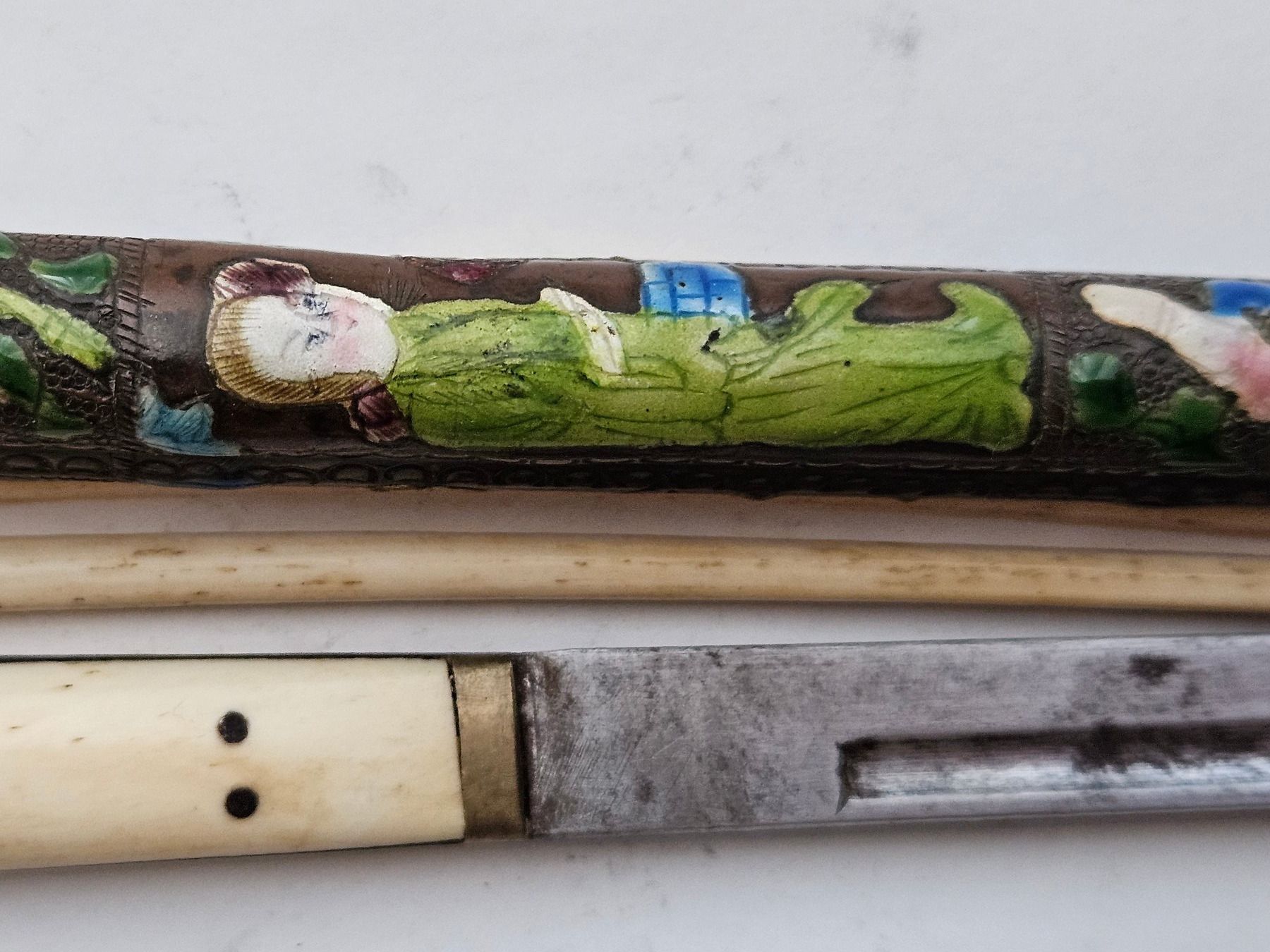 Sculture & Statue: Altes Reisebesteck aus China, Messer mit Stäbchen – Usato da Lugano venduto da Numisartes 4