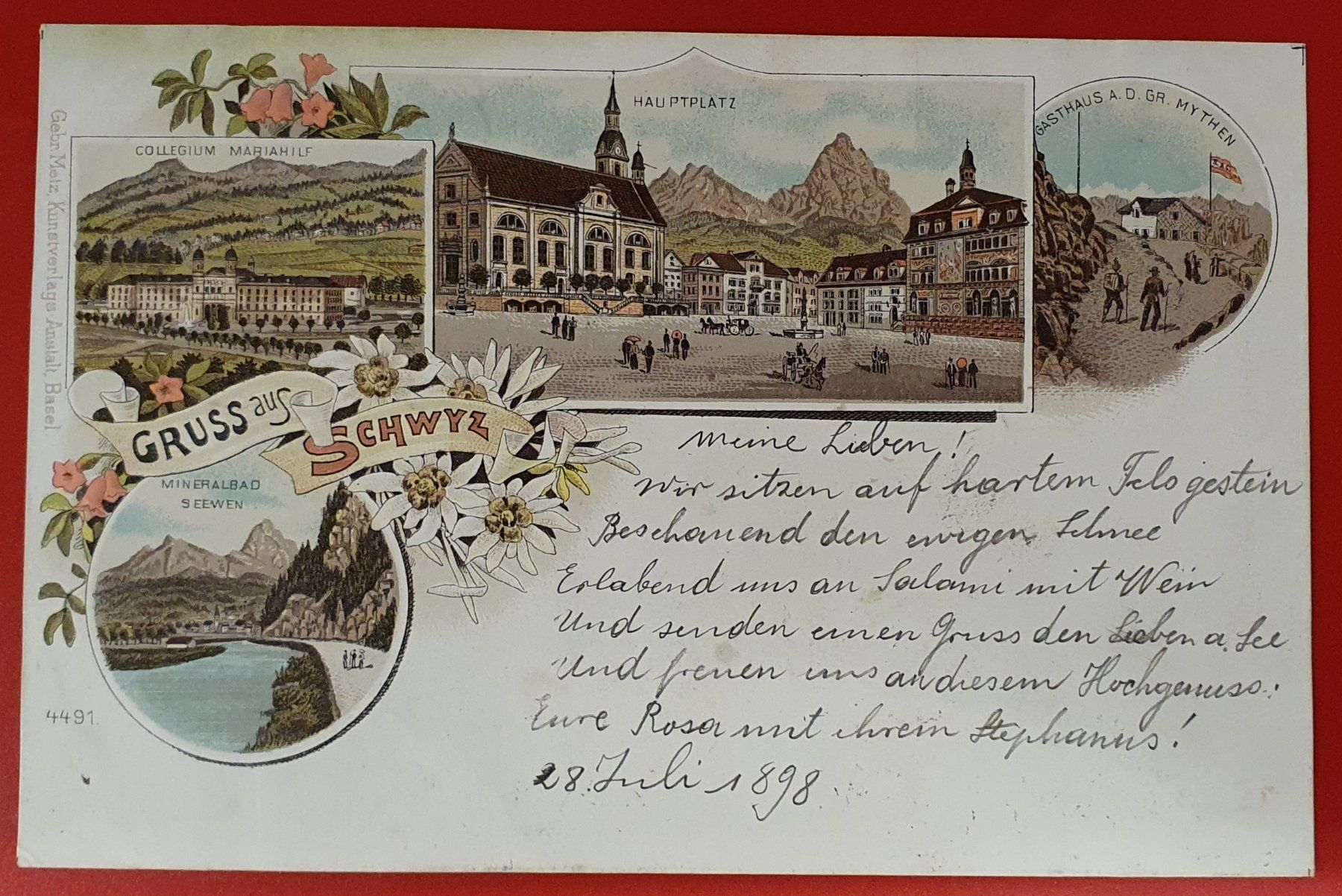 Ansichtskarten: Gruss aus Schwyz 1898 – Gebraucht aus Kreuzlingen von Rschweiz1
