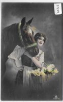Junge Frau mit Rosenkorb und Pferd - coloriert