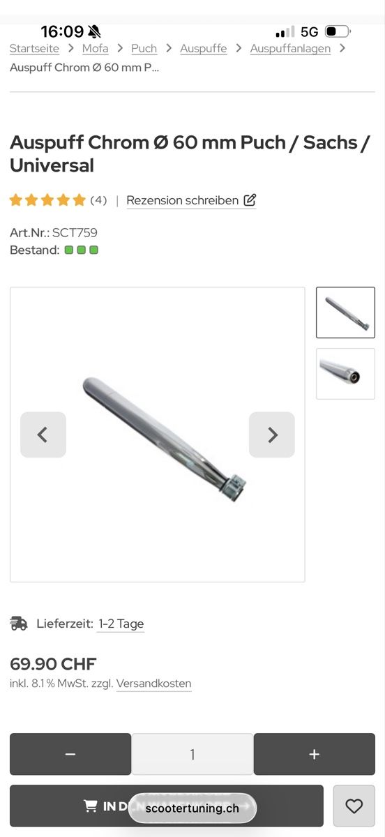 Mofa-Ersatzteile: Mofa Auspuff Chrom 60mm neu – Neu (gemäss Beschreibung) aus Latterbach von Bbutz98 1