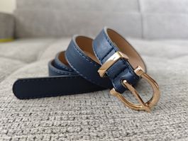 Chic Navy Blue Fashion Belt - Gold Buckle Accent - 100cm