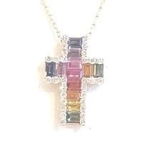 Kreuz Collier: Rosegold, Rainbow Saphire, Diamanten, 3.890,-