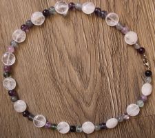 NEU: Bergkristall Fluorit Kette Collier Schmuck Edelstahl
