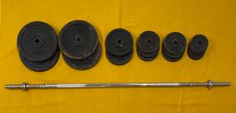 Hantel-Set mit Stange und 16 Hantel-Scheiben