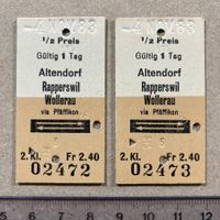 Bahnbillette Altendorf - Rapperswil / Wollerau via Pfäffikon