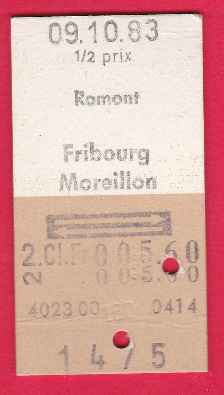 Biglietti: KARTON BILLETT, ROMONT - MOREILLON, 2.KLASSE, RETOUR, HALBTA – Usato da Oberrieden venduto da Gebirgsstelze