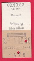 KARTON BILLETT, ROMONT - MOREILLON, 2.KLASSE, RETOUR, HALBTA