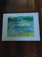 Aquarell See Landschaft signiert R. Lüthi guter Zustand