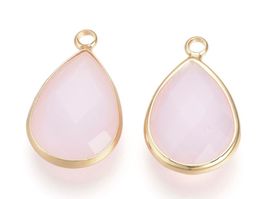 Glas Anhänger Tropfen, rosa/hellgolden, 18mm , 2 Stück
