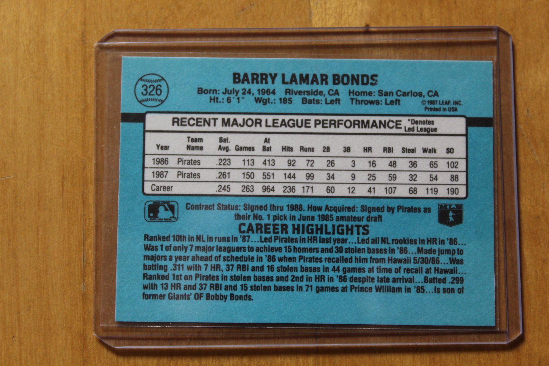 Panini Carte collezionabili: Barry Bonds Panini Donruss 1988 MLB – Usato da Saignelégier venduto da Chocobarde 1
