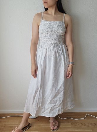 Weisses 100% Leinen Maxikleid, Gr. M, neu, gesmokt