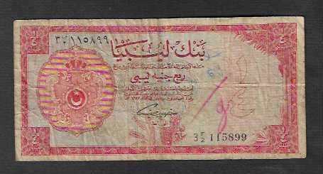 Banknoten: Libya   1/4  Pound  Gebraucht – Gebraucht aus Gordola von coinsandnotes