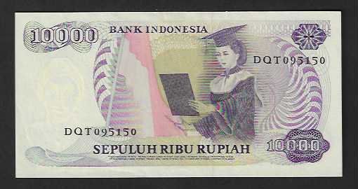 Banconote: Indonesia  10.000  Rupiah  1985  Gebraucht – Usato da Gordola venduto da coinsandnotes 1
