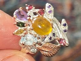 LOVE! Yellow Sapphire & Multi Gemstones SS925 14K Gold Ring