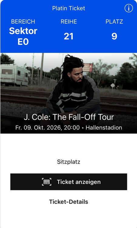 J. Cole Ticket - The Fall Off Tour 2026 - Hallenstadion (Neu (gemäss ...
