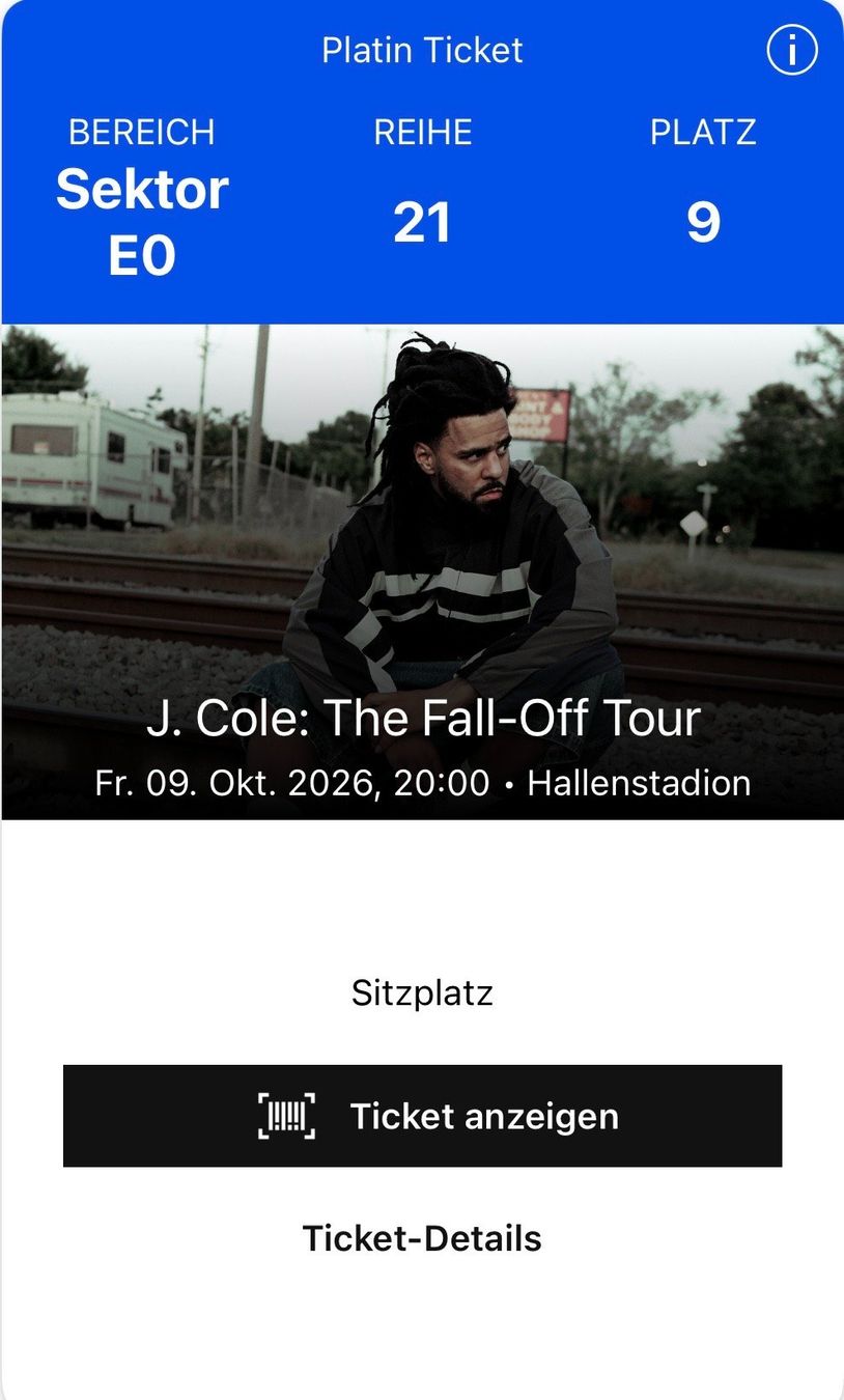 J. Cole Ticket - The Fall Off Tour 2026 - Hallenstadion (Neu (gemäss ...