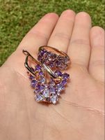 Ohrringe und Ring Set mit lila Steinen Rosegold 585