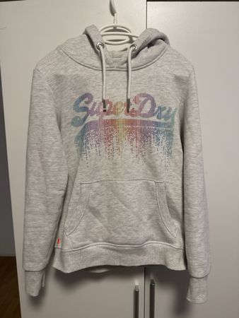 Superdry Hoodie Grösse 40 Grau mit buntem Logodruck, top Zus