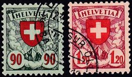 1940: Wappenmuster auf Kreidepapier SBK-Nr. 163y+164y, gest.