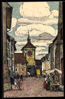 Solothurn, Markt mit Ständen und Uhrtur