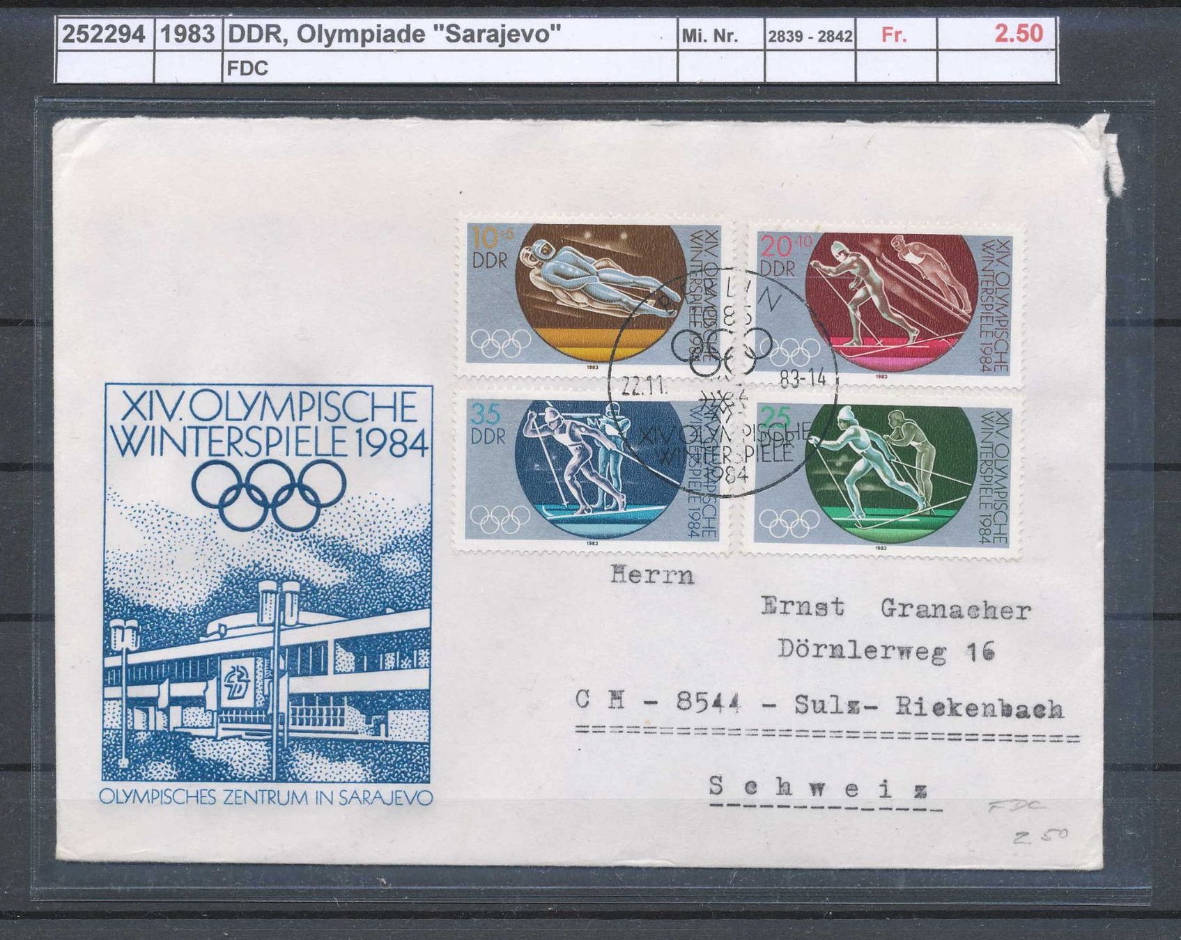 Alle Briefmarken: 1983 DDR, "Olympiade Sarajevo", FDC – Gebraucht aus Winterthur von Zupogeru