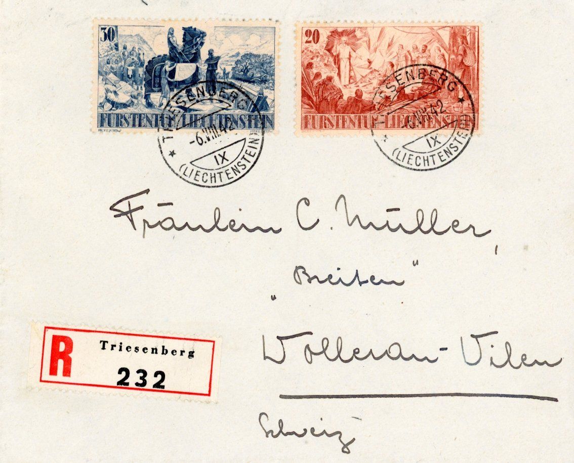 Buste & buste per spedizione: Liechtenstein   FL    -  Couvert       um 1942 – Usato da Brig venduto da Valcards54