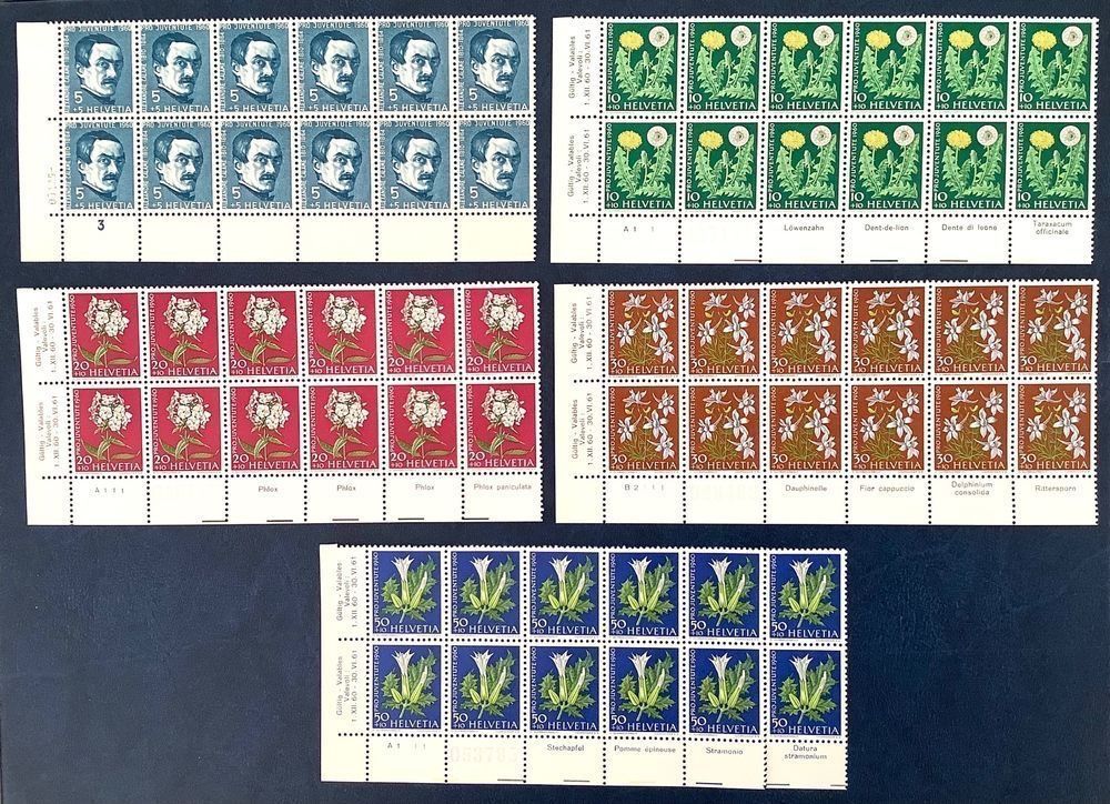 Alle Briefmarken: 1960 Pro Juventute - Gartenblumen 12er ** mit TABS – Neu (gemäss Beschreibung) aus Liestal von Skunk02