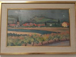 Huile paysage Archamps s/Salève signé René Guignard